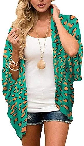 Naivikid Womens Kimono Cardigans Floral Print Chiffon BKimono Cardigans Floral Print each Cover ups Loose Casual Tops Lotus Root Banana Leaf S