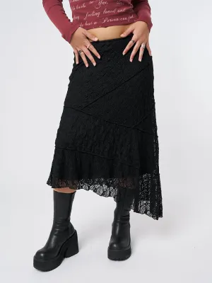 Nolia Black Lace Asymmetric Midi Skirt