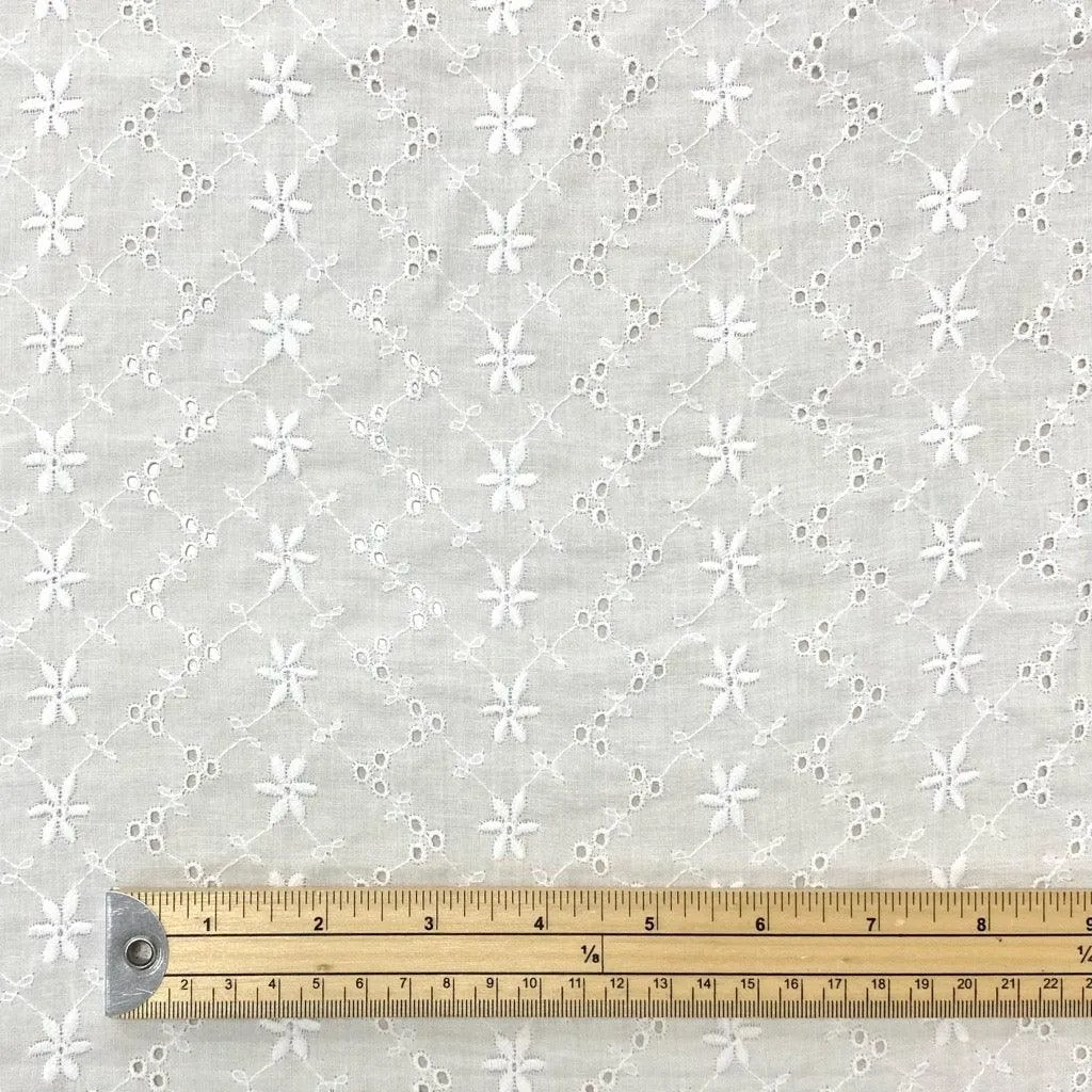 Parallel Flowers White Embroidered Cotton Fabric #2