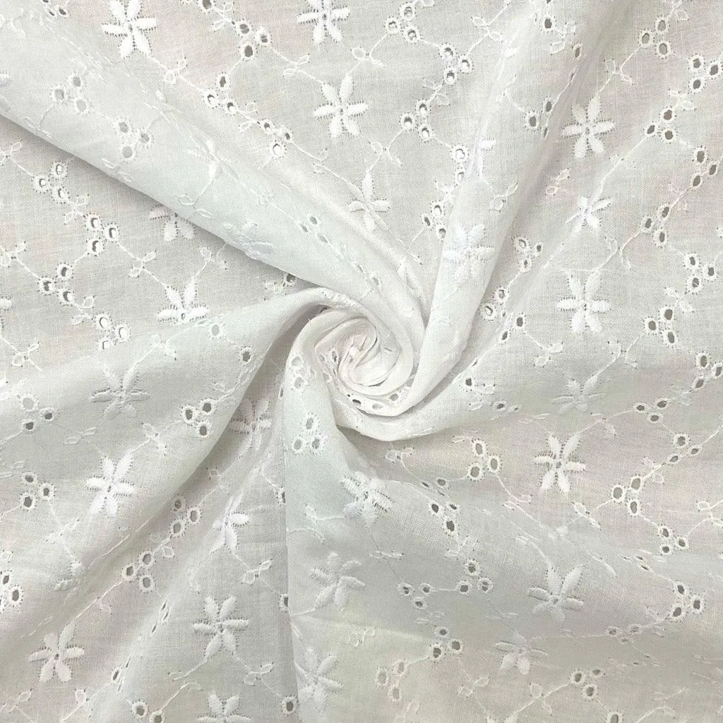 Parallel Flowers White Embroidered Cotton Fabric #2