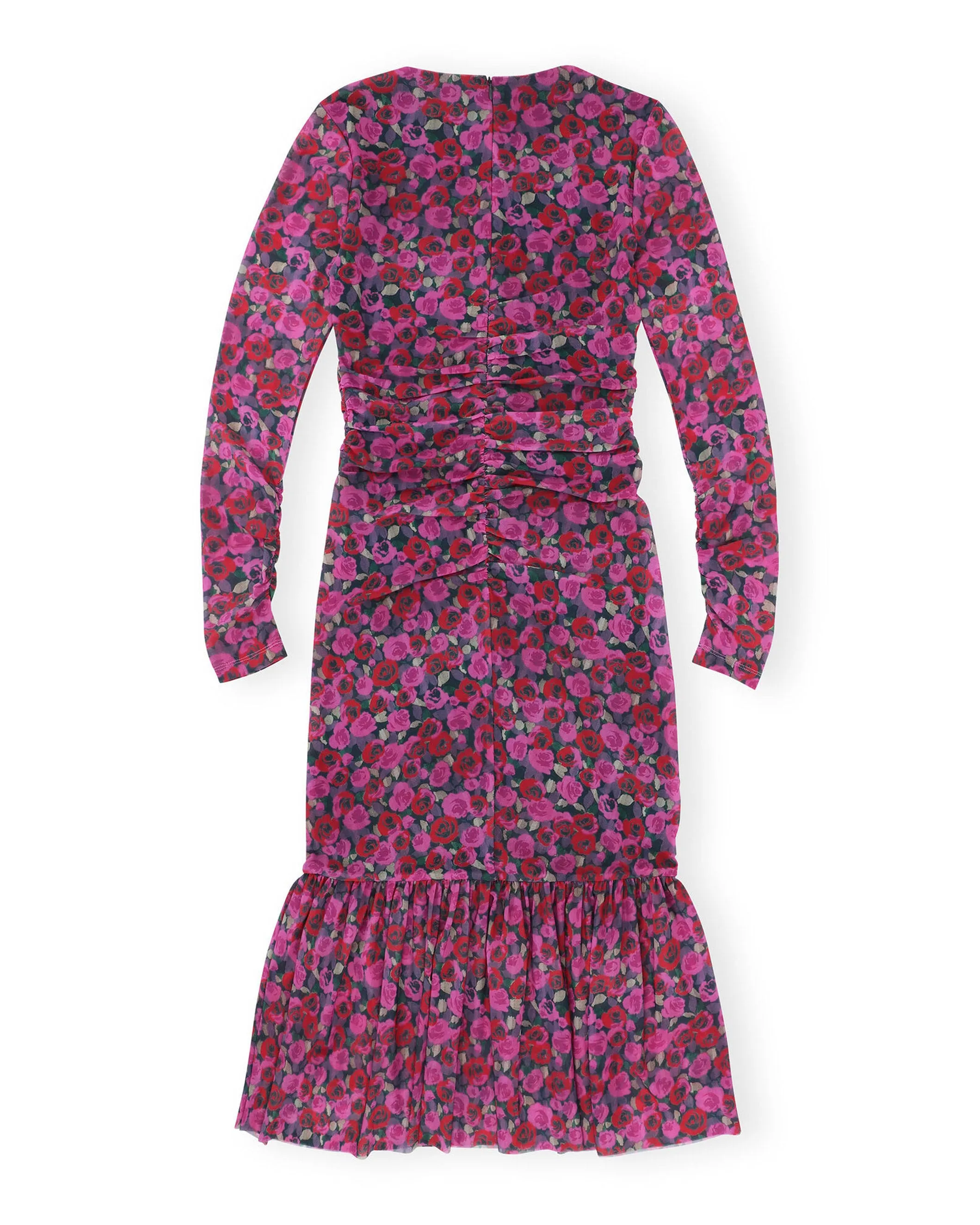 Printed Mesh LS Gathered Dress