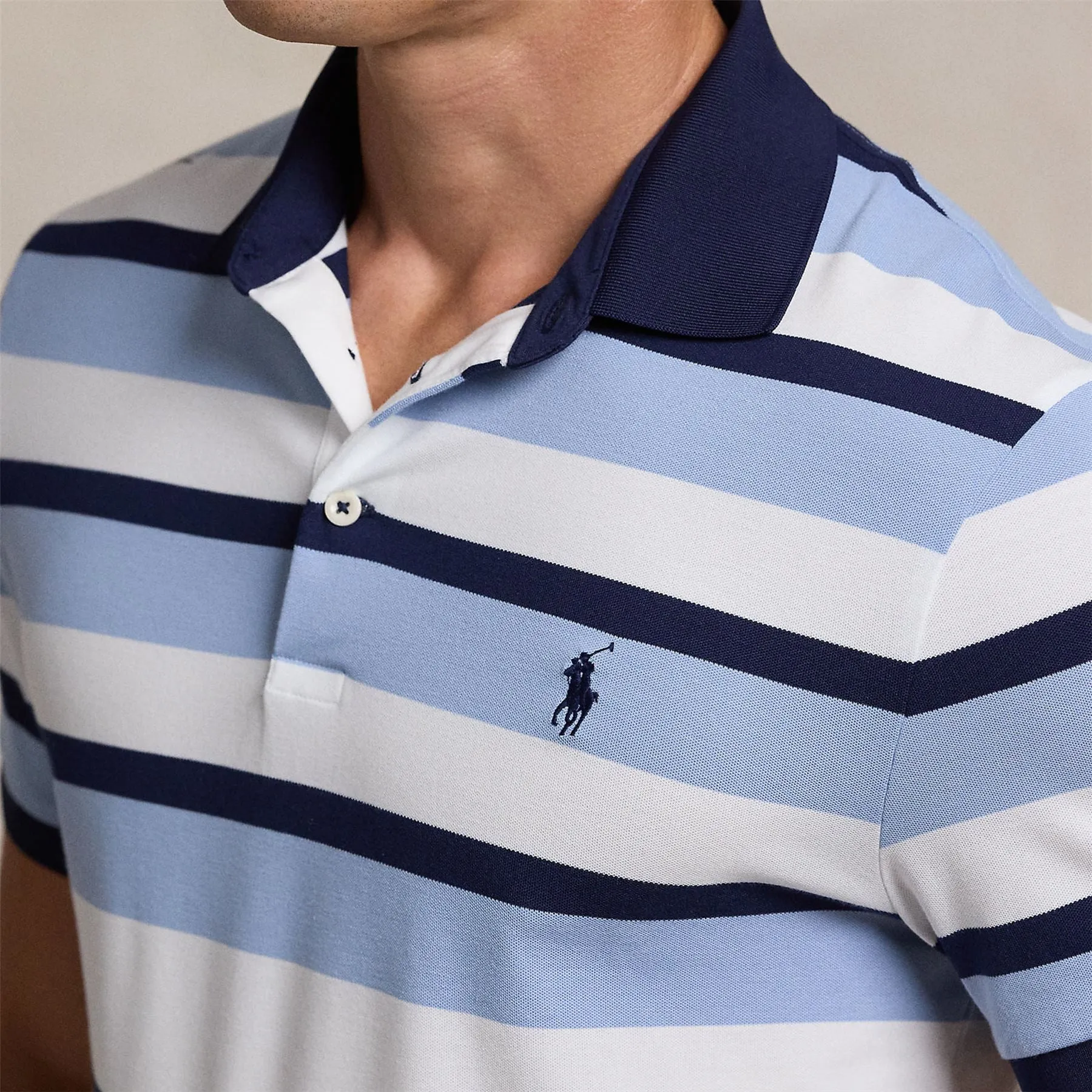 RLX Tailored Fit Performance Pique Stripe Polo Estate Blue - AW24