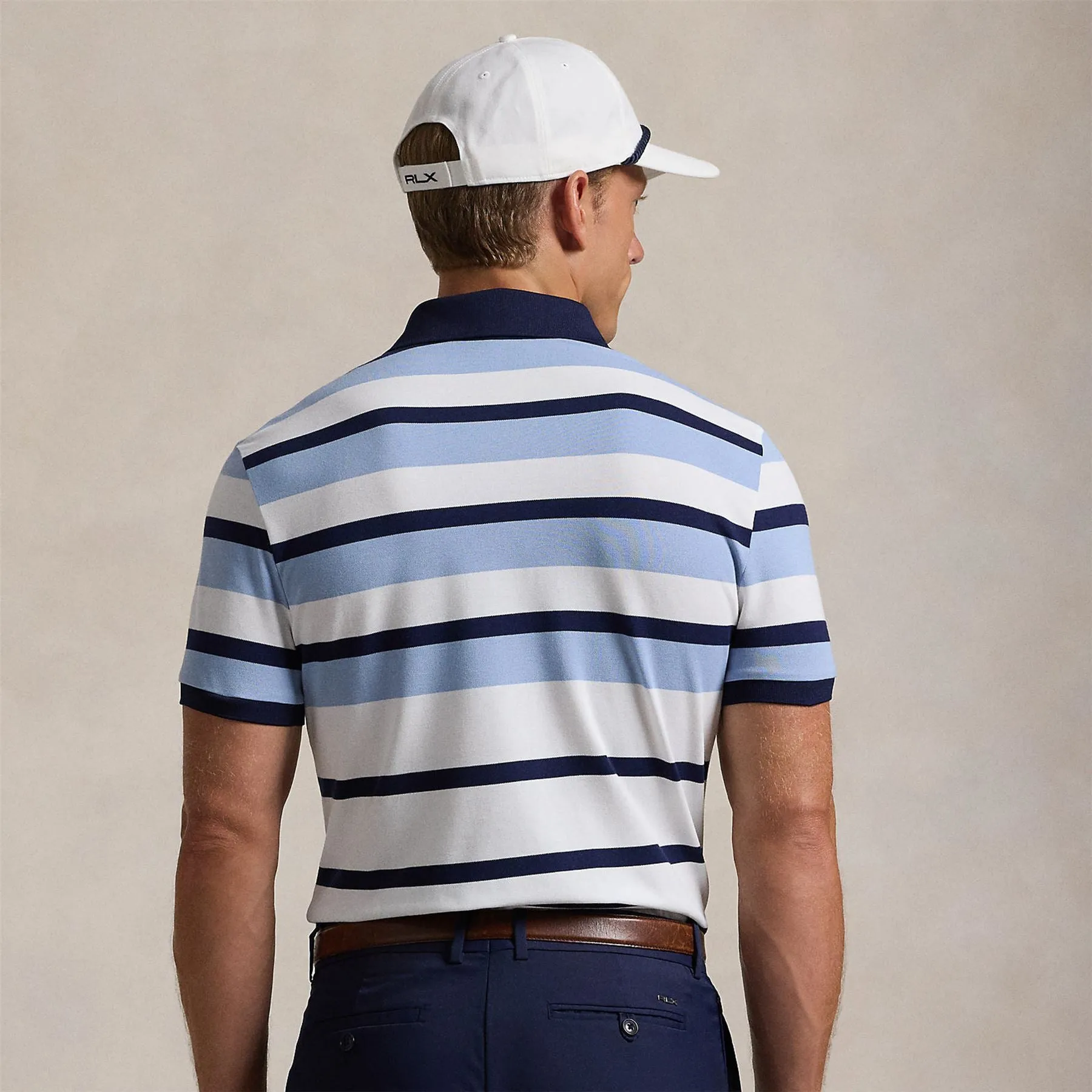 RLX Tailored Fit Performance Pique Stripe Polo Estate Blue - AW24