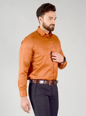 Rust Striped Regular Fit Formal Shirt | Greenfibre