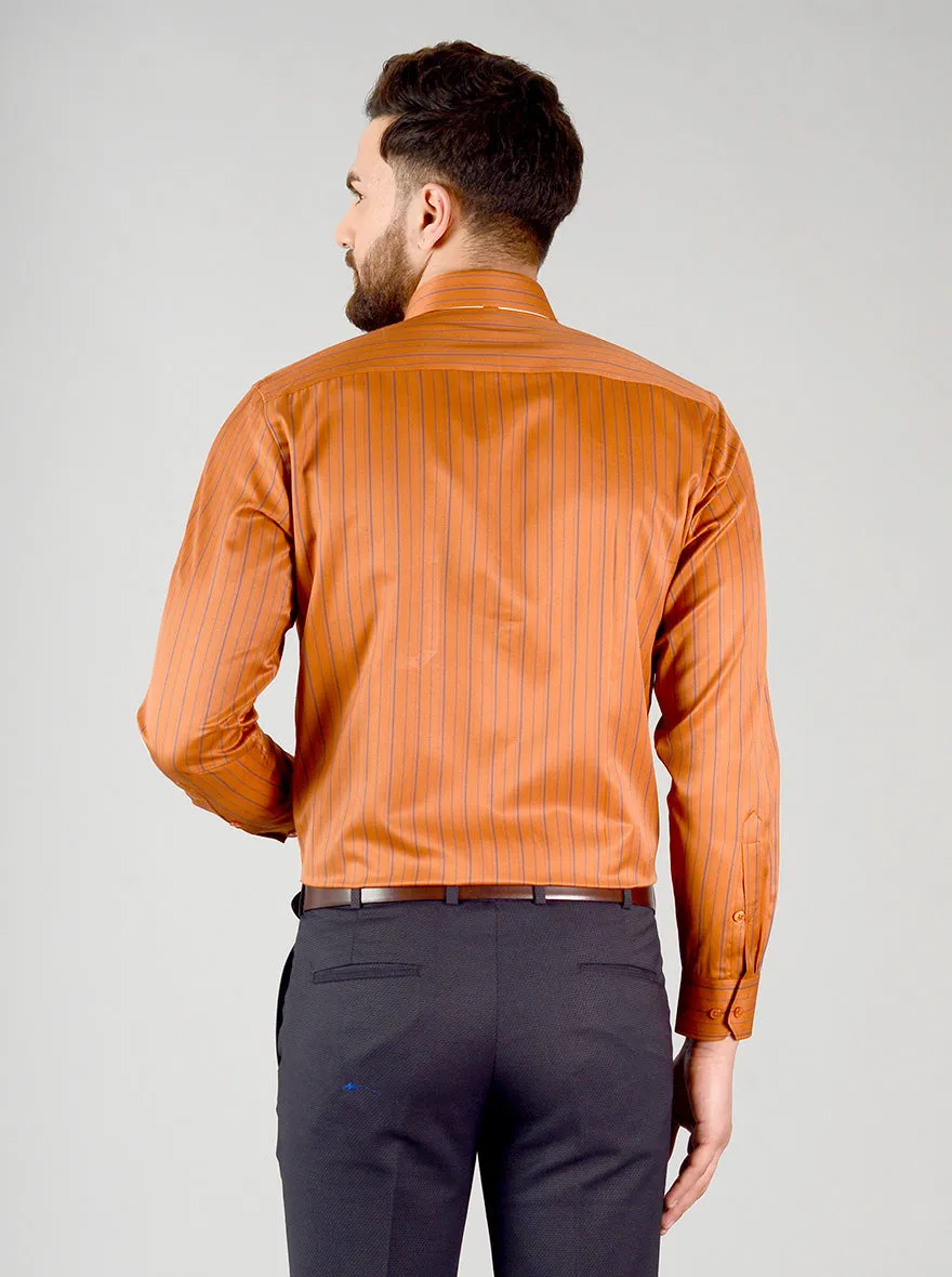 Rust Striped Regular Fit Formal Shirt | Greenfibre