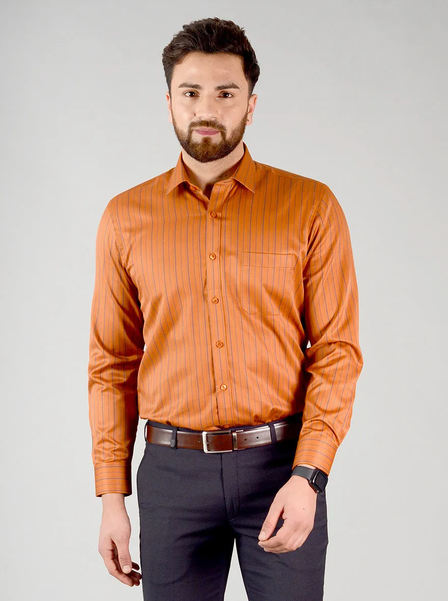 Rust Striped Regular Fit Formal Shirt | Greenfibre