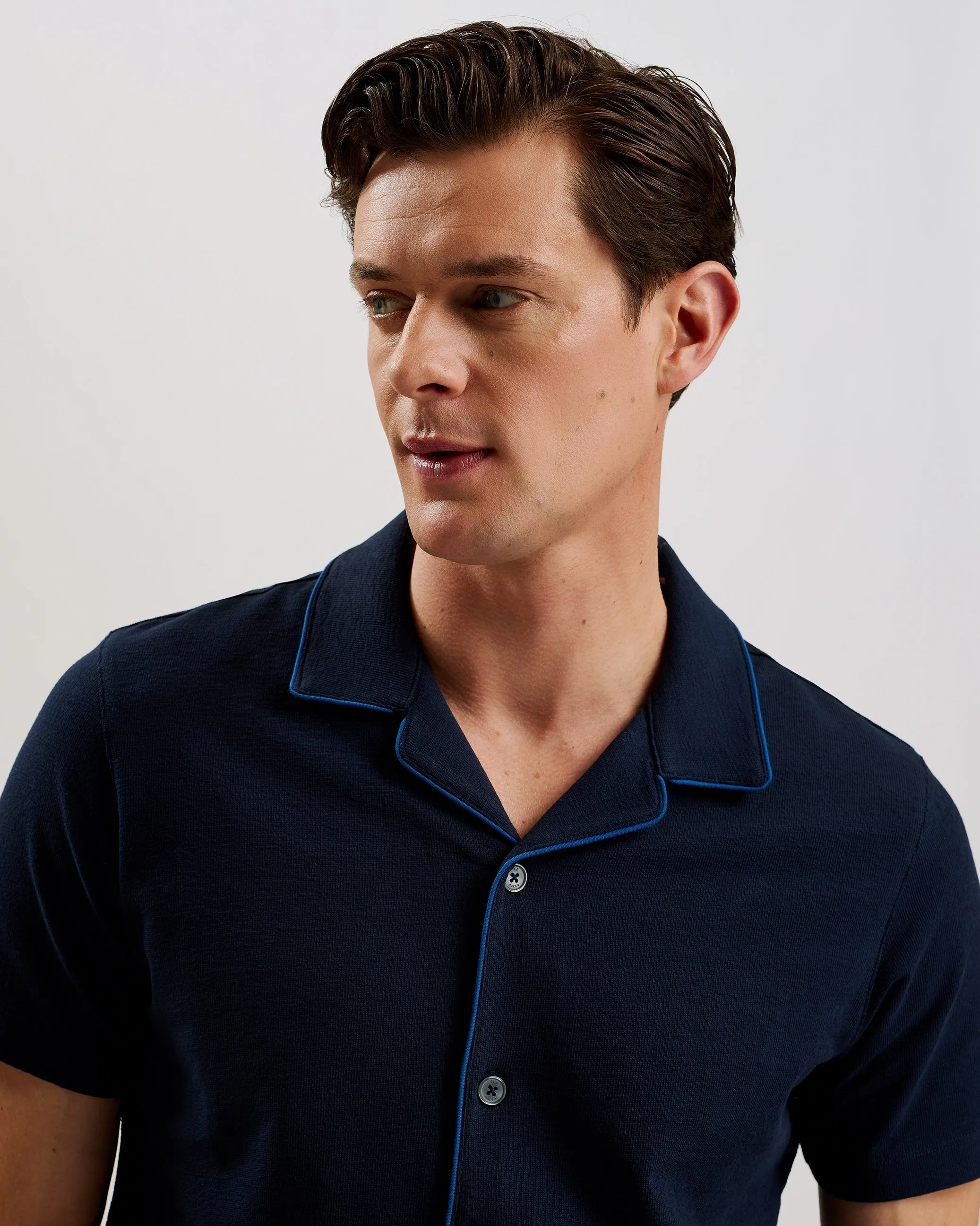 Selar Ss Regular Button Through Shirt Navy