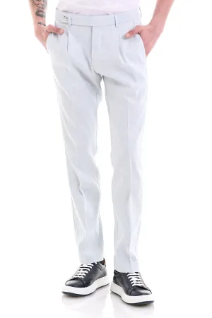 Slim Fit Ice Blue High Waist Linen Dress Pants