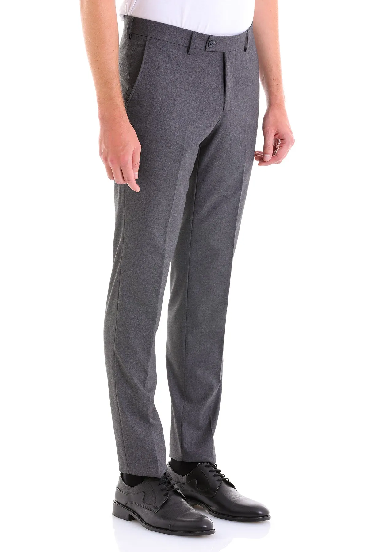 Slim Fit Side Pocket Low Waist Unpleated Black Dress Pants, Gray