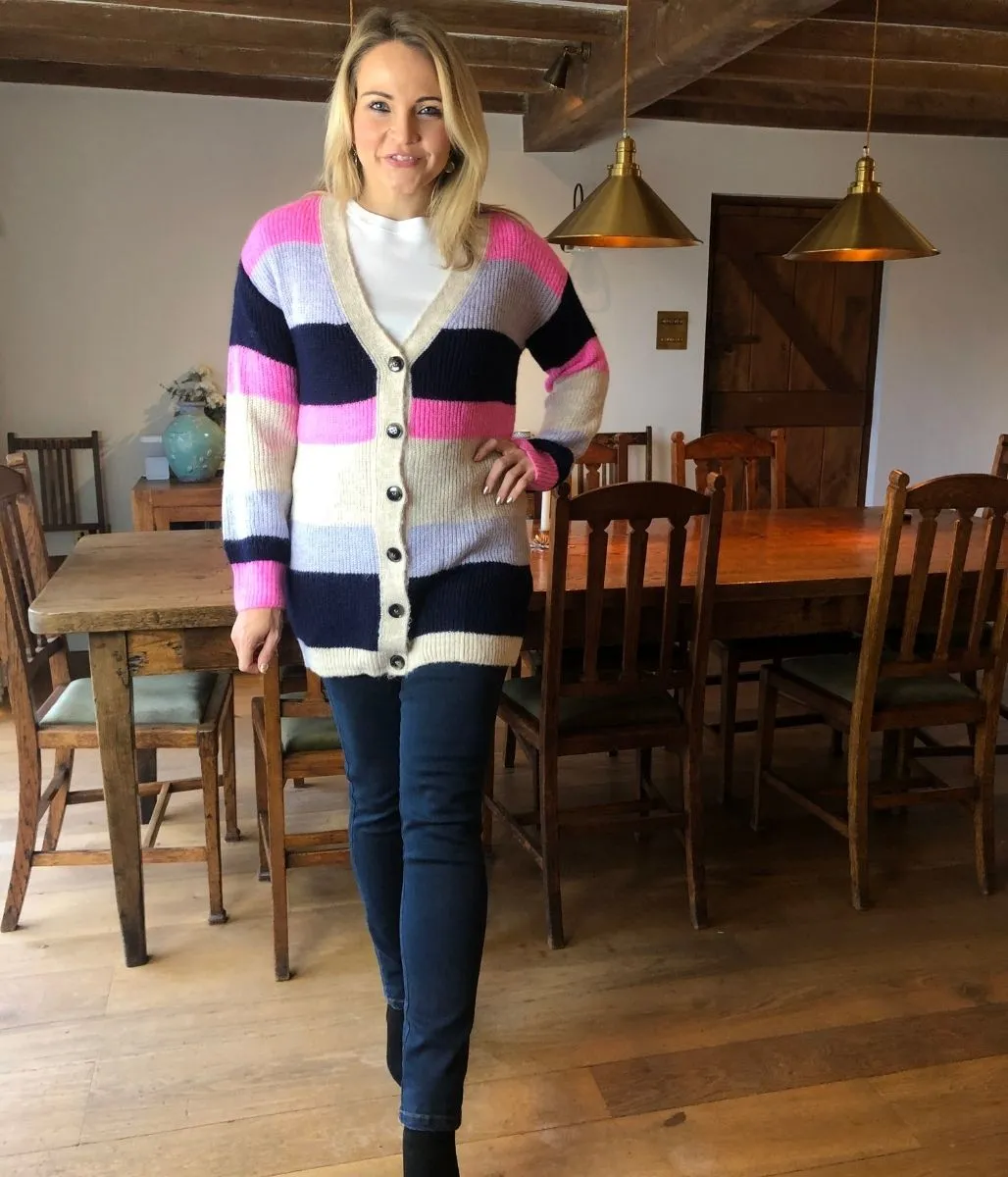 Striped Button Front Cardigan