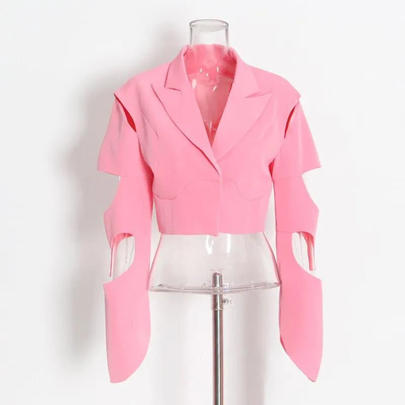 suit jacket irregular split hollow long-sleeved short suit trend