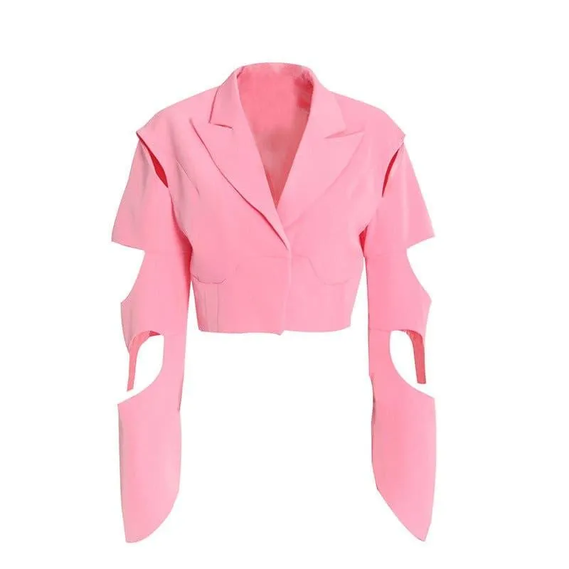 suit jacket irregular split hollow long-sleeved short suit trend