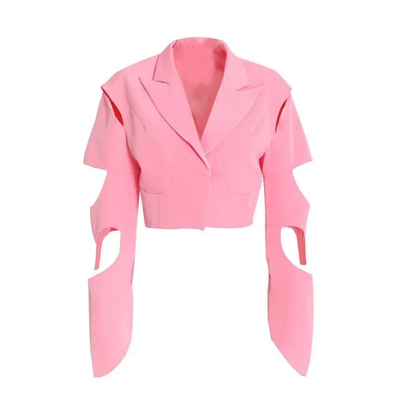 suit jacket irregular split hollow long-sleeved short suit trend