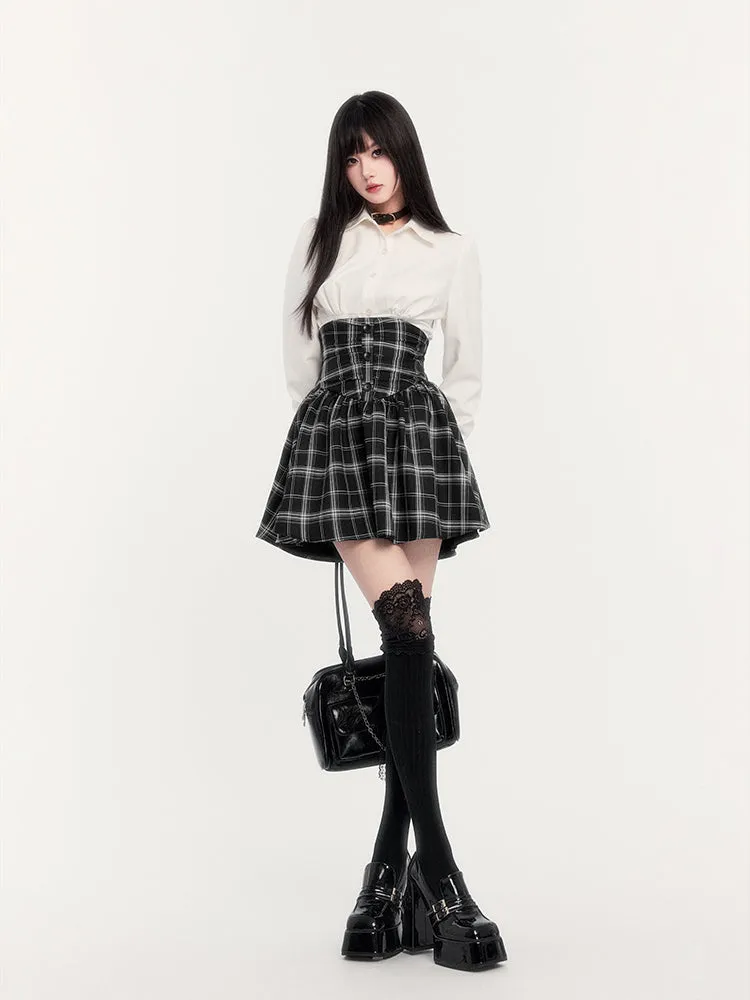 Super High Waist Plaid Suspender Skirt