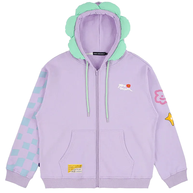 TAKA Original Fun Growing lilac full zipper color block daisy flower hoodie