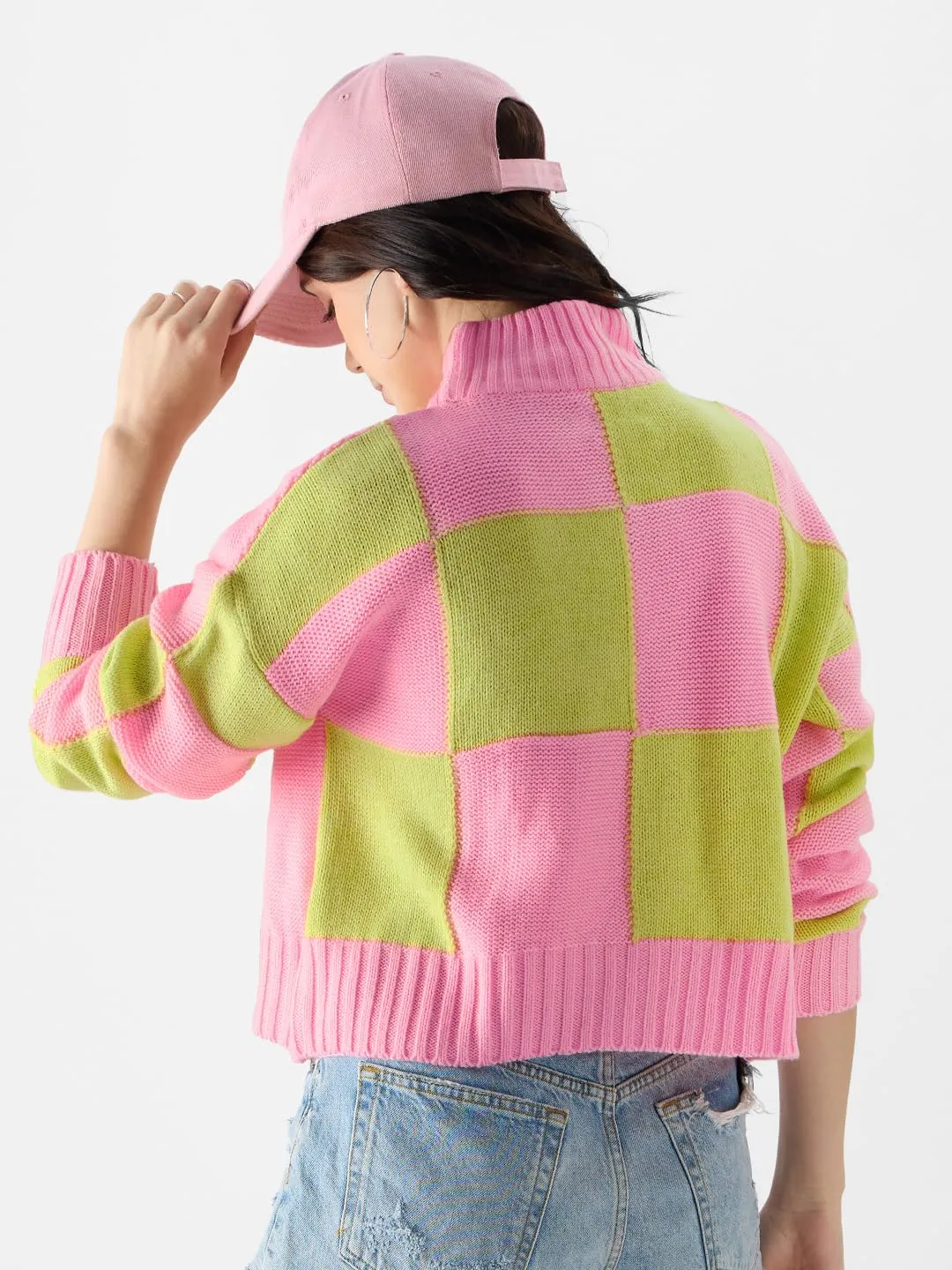 The Souled Store Colorblock: Candy Lime Women Turtle Neck Sweaters Cozy Warm Soft Winter Sweater Fashion Trendy Comfortable Crew Neck Unisex Style Chunky Sweaters wear Pullover Cardigan