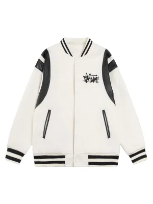 Thesupermade PU Leather Contrasting Letter Embroidery Jacket