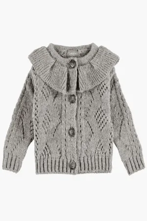 Tocoto Vintage Ruffle Neck Girls Cardigan - Grey