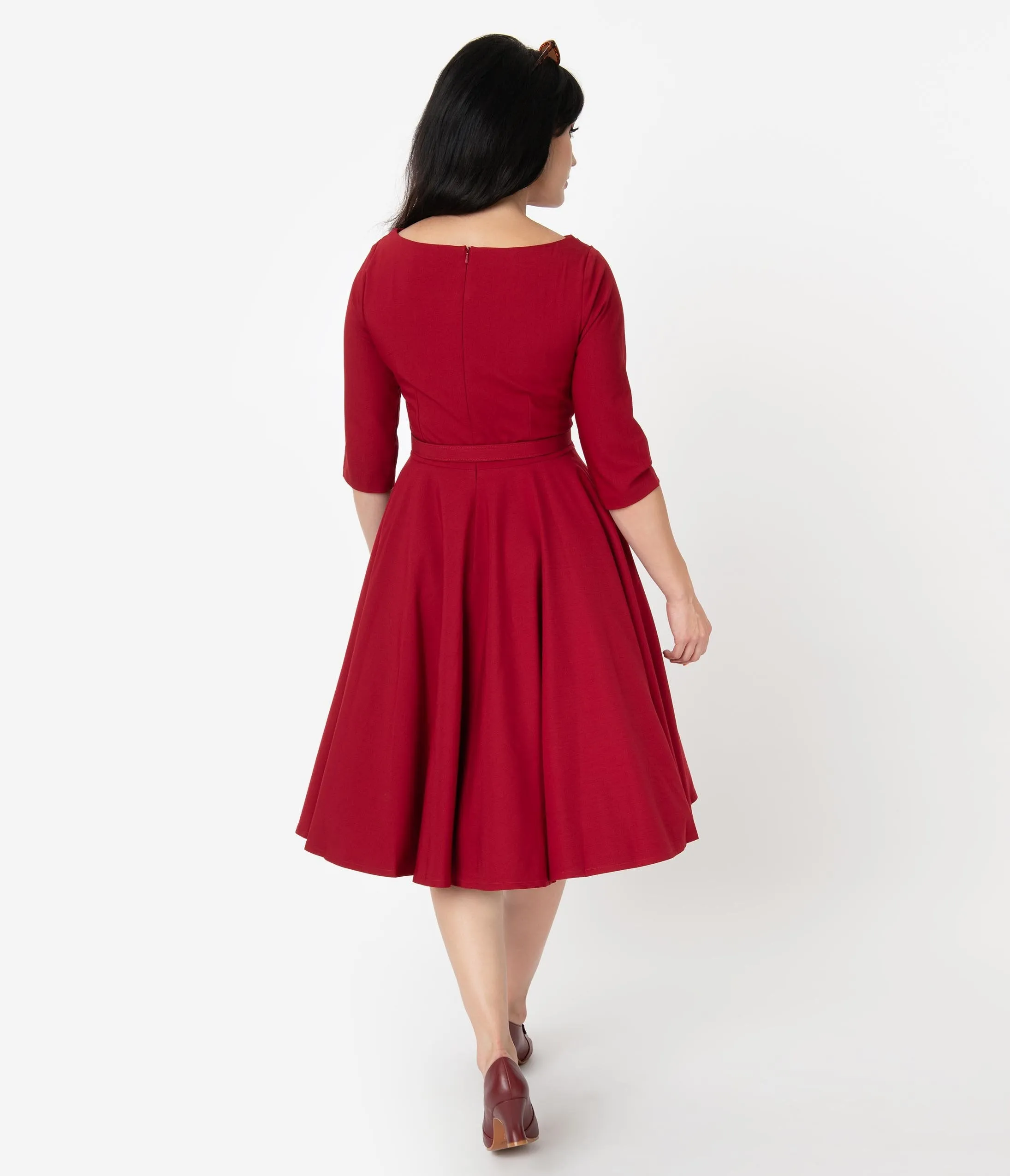 Vintage Diva 1950s Style Bordeaux Red Jane Swing Dress