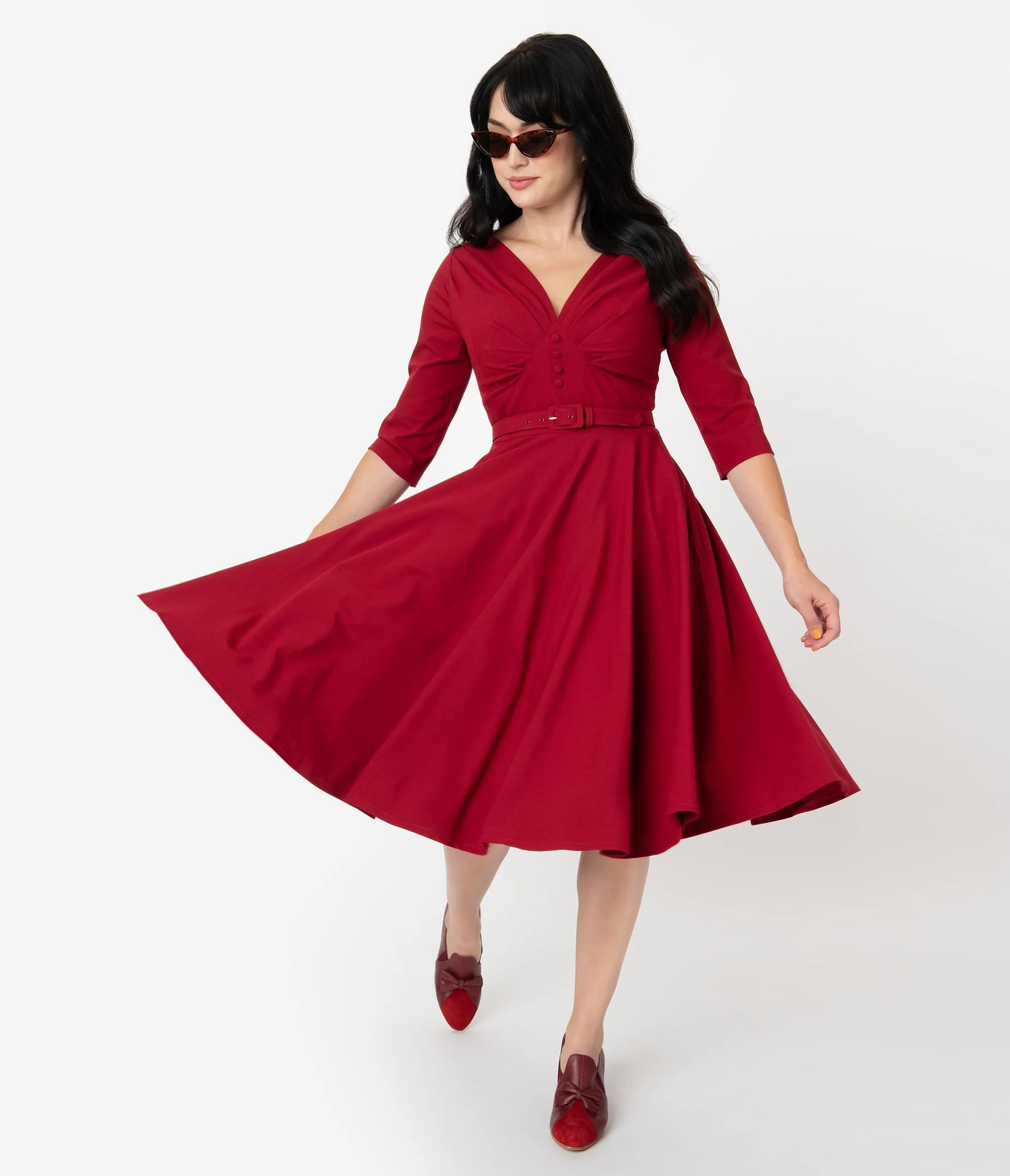 Vintage Diva 1950s Style Bordeaux Red Jane Swing Dress