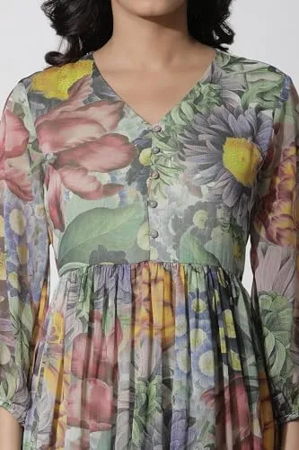 W for Woman Multi-Coloured Floral Printed Tiered Dress (Size: M)-24FEW11256-123567