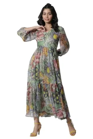 W for Woman Multi-Coloured Floral Printed Tiered Dress (Size: M)-24FEW11256-123567