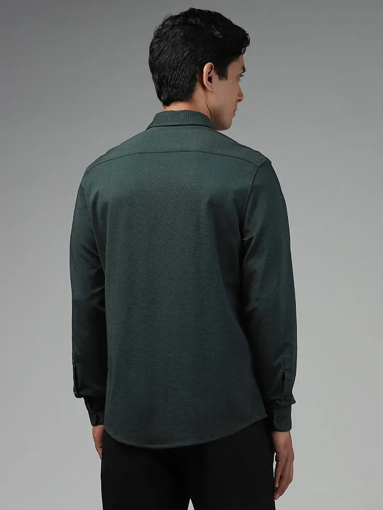 WES Formals Plain Emerald Green Cotton Blend Slim-Fit Shirt