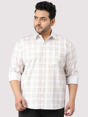 White and Cream Checkered Cotton Shirt Men's Plus Size