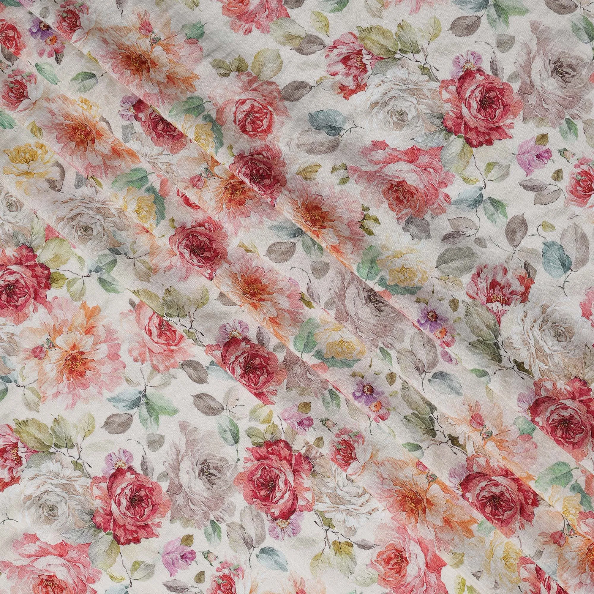 White Floral Linen Cotton Blend Fabric, 110 cm Width-D20968