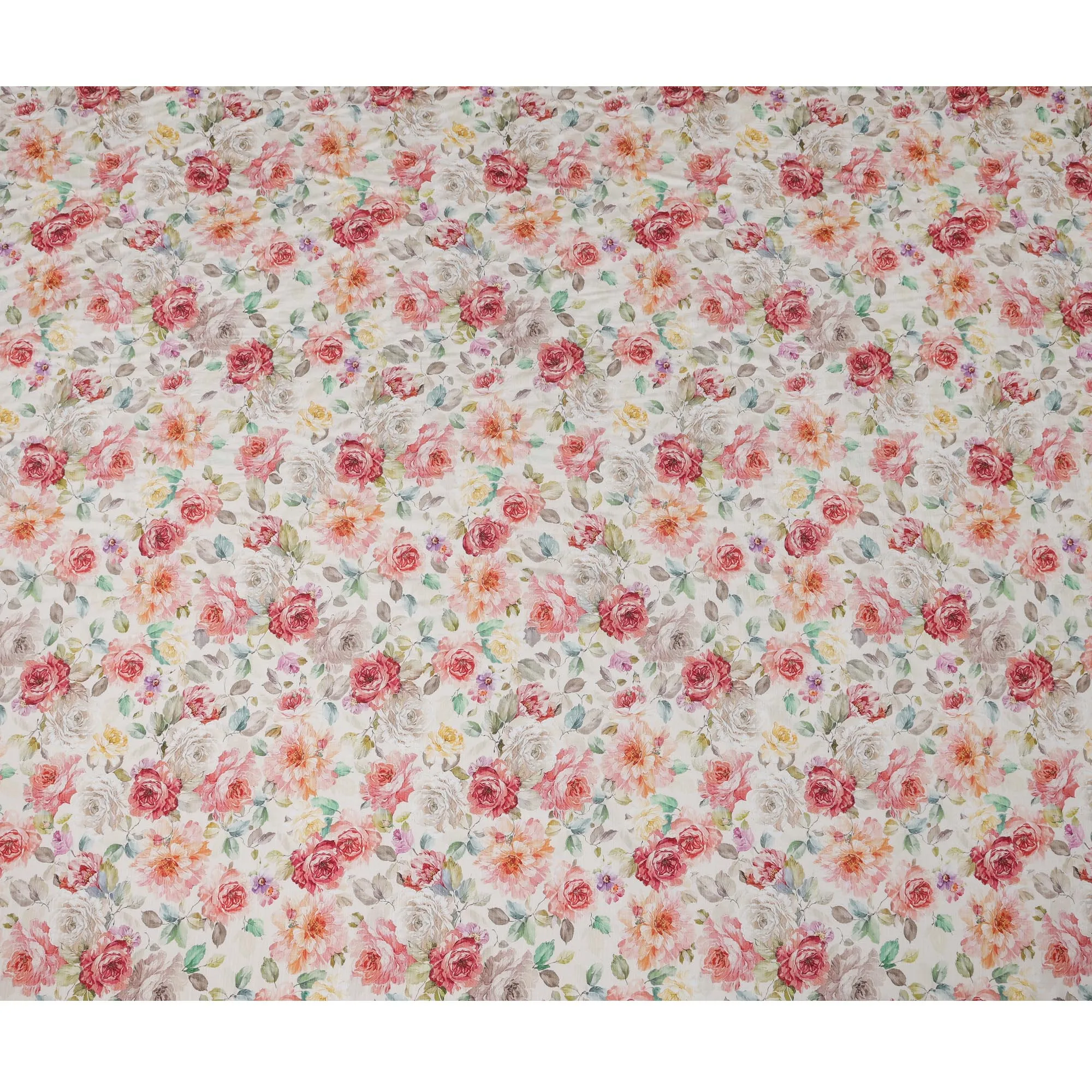 White Floral Linen Cotton Blend Fabric, 110 cm Width-D20968