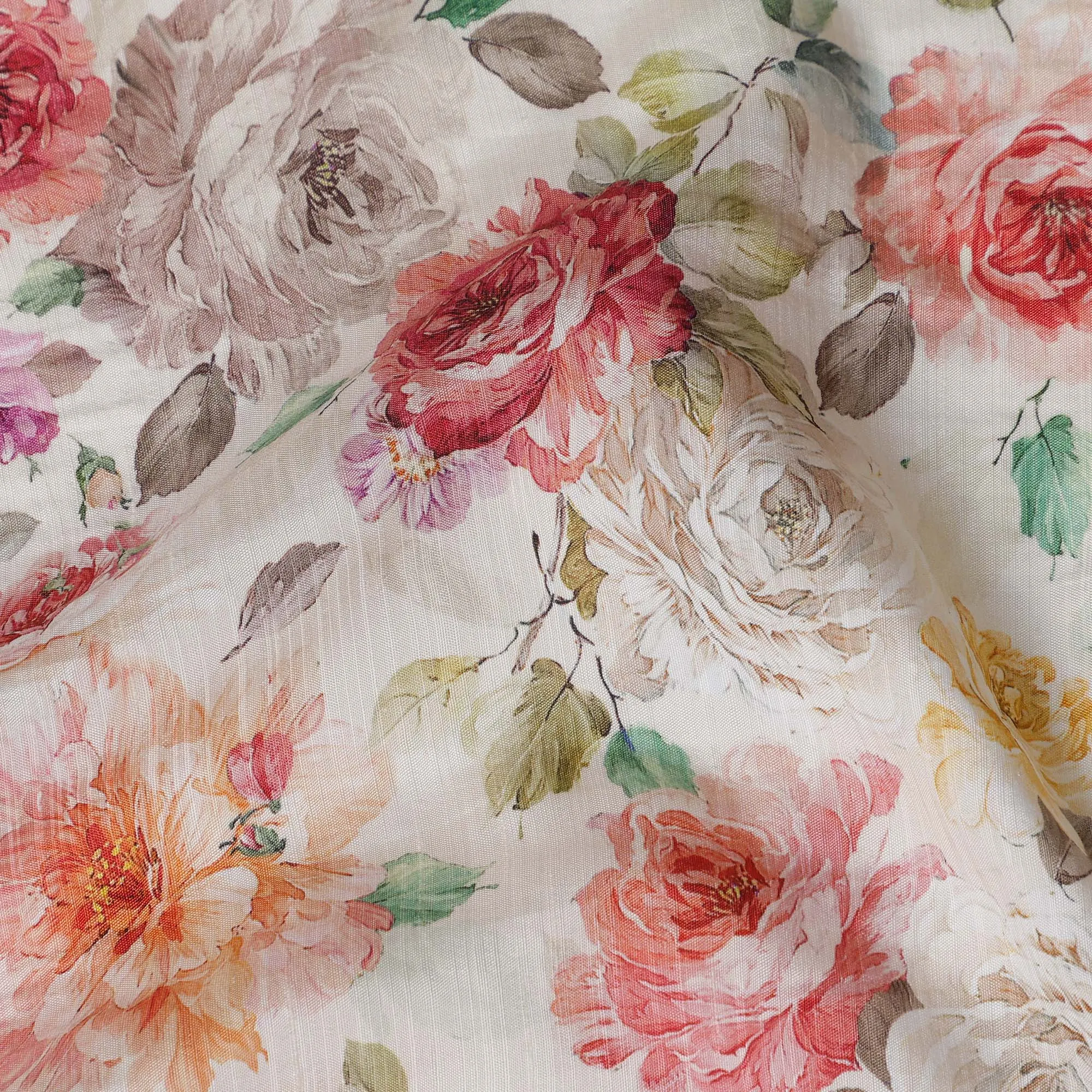 White Floral Linen Cotton Blend Fabric, 110 cm Width-D20968