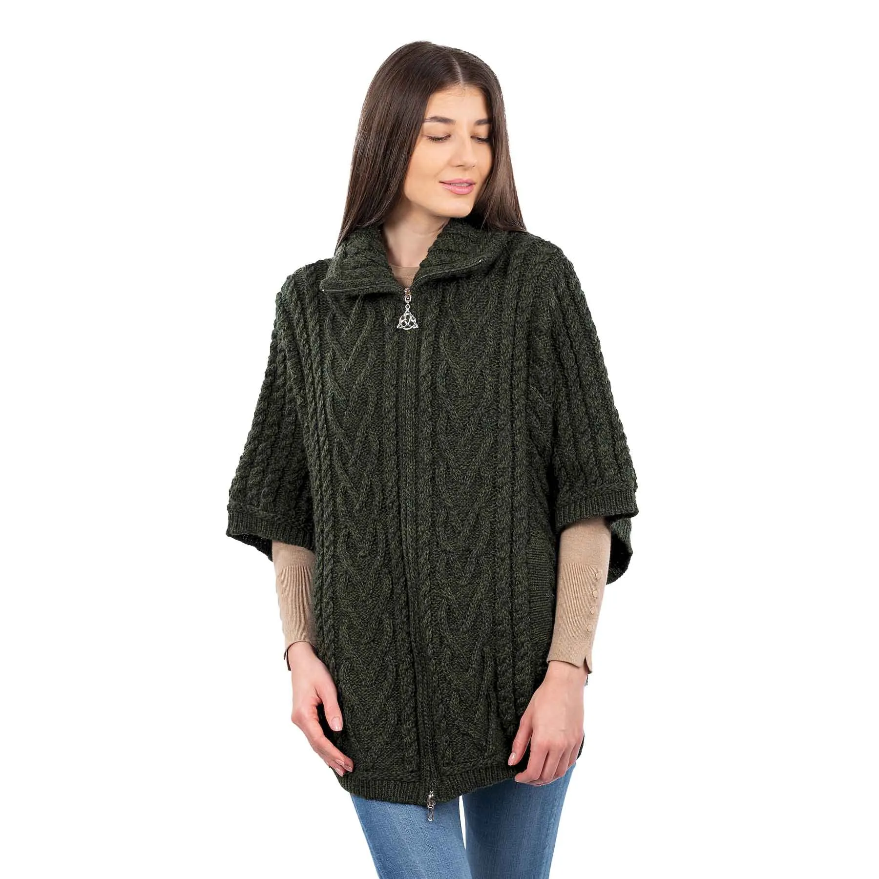 Women's Funnel Neck Poncho Jacket, Army Green