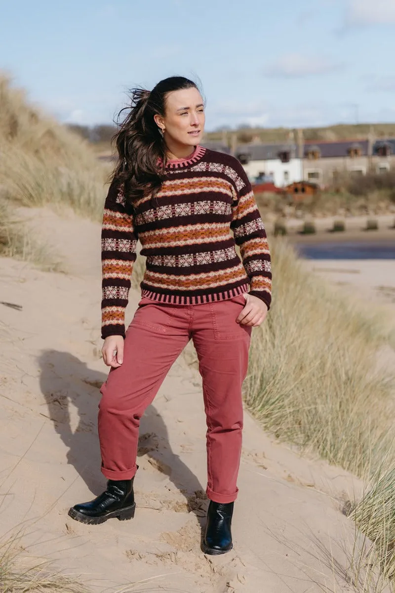 Womens Pitmedden fair isle jumper - Burgundy