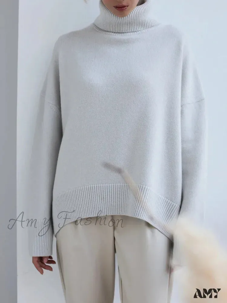 Women's Thick Oversize Winter Warm White Pullovers High Neck Oversized Sweater