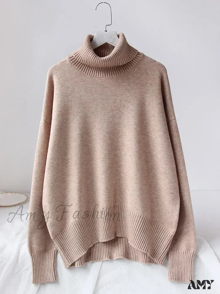 Women's Thick Oversize Winter Warm White Pullovers High Neck Oversized Sweater