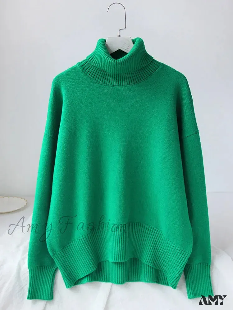 Women's Thick Oversize Winter Warm White Pullovers High Neck Oversized Sweater